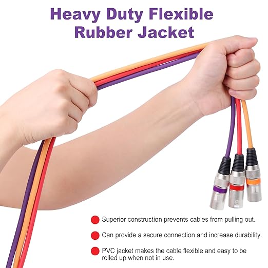 10 Color XLR Cable, Multicolor XLR Male to Female 15ft Audio Cables 10 Pack, 3 Pin Balanced XLR Microphone Cables Color Boots XLR Mic Cord Ideal for Microphones, Live Stage, Speaker, Audio Mixer