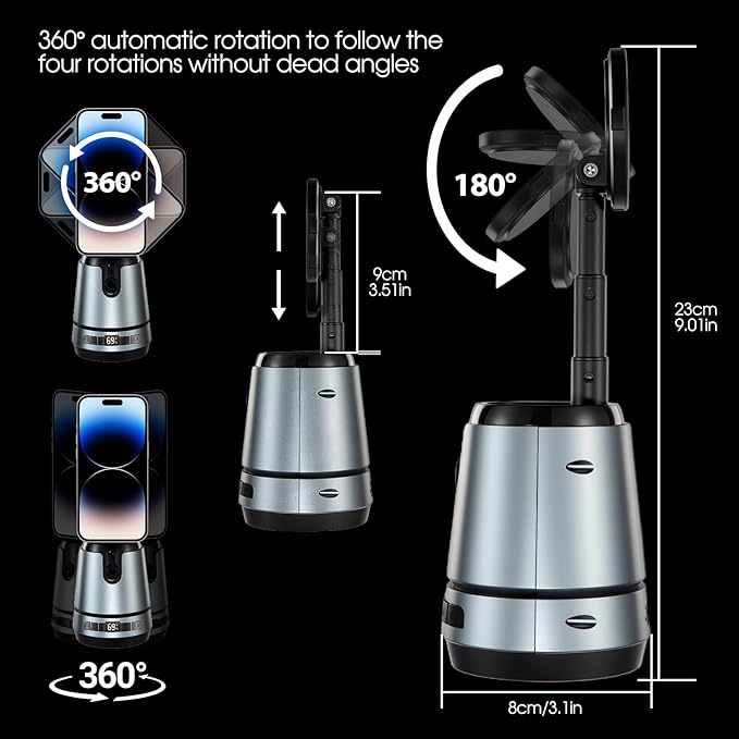 Auto Face Tracking Tripod & Wireless Charger,360° Rotating Cell Phone Photo Video Kits,No App, Gesture Control, Rechargeable Smart Shooting Stand,Wireless Charging for iPhone/Samsung Galaxy