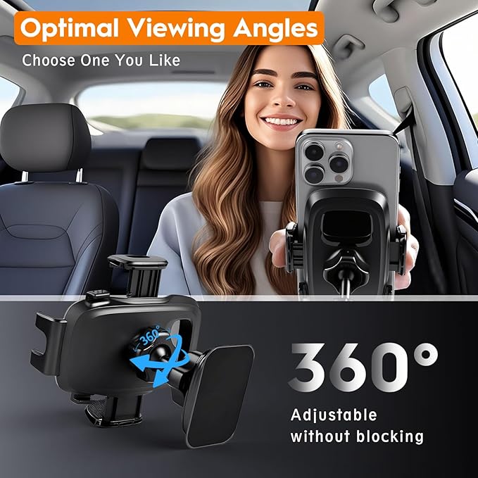 Phone Holder for 2024-2025 Hyundai Sonata/Kona&2022-2025 Ioniq 5/2026 Ioniq 9 Accessories|18N SuperHold Tech|360° Rotate&Anti-Shake|Fits 99% Phones
