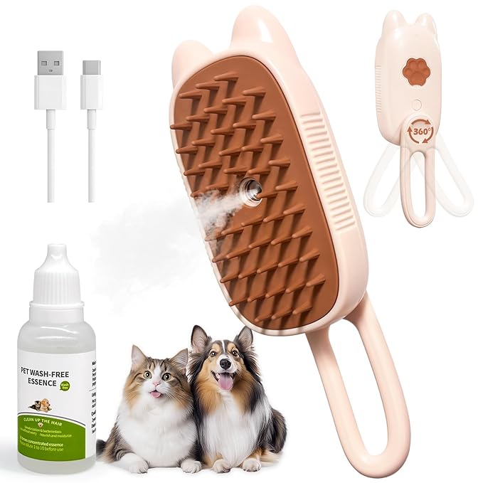 Pet Steam Brush for Dogs and Cats, Spritz Defur Comb 3 in 1 Pet Rechargeable Steam Brush Tool for Long and Short Haired Cats and Dogs, Anti-Static, Shedding, Detangling, Massage & Combing (White)