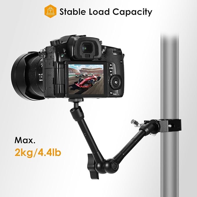 TARION Magic Arm with Super Clamp - 11in/28cm Adjustable Articulating Friction Camera Mount & Clamp with 1/4"" and 3/8"" Thread for LCD Monitor LED Light Flash Light Phone Action Cam, Black