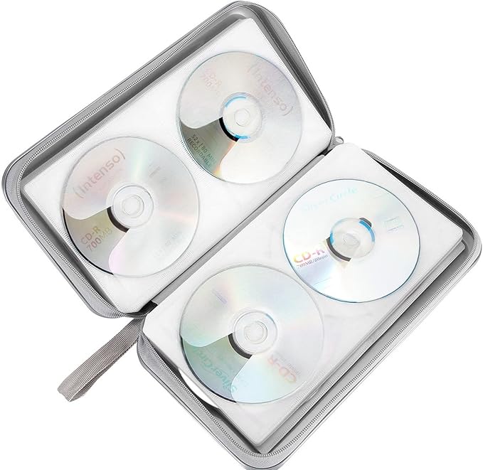 CD Case Holder, 80 Capacity CD/DVD Case Holders Wallet Hard Plastic CD DVD Disc Cases Storage Binder for Car Home Office Travel (Grey)