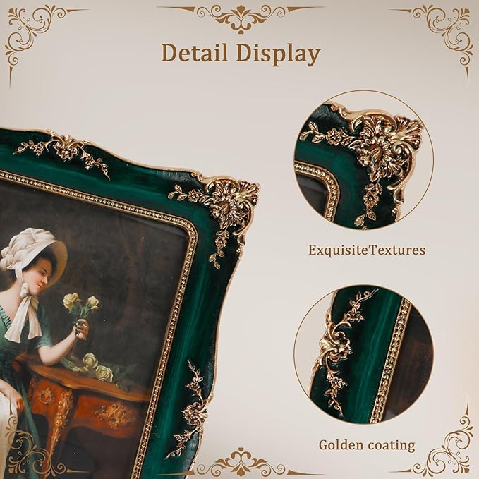 8x10 Vintage Picture Frame, Ornate Green Resin Photo Frame with Gold Accents, Wall Mounting & Tabletop Display for Home Decor, Ideal Gift for Wedding Anniversary Housewarming