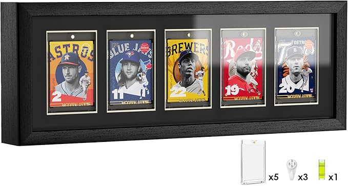 Baseball Card Display Case, Wall Mount Trading Card Display Frame for 5 Standard Cards with UV Protection Magnetic Card Holder, Sports Display Cases for Football Basketball Hockey Card Collection