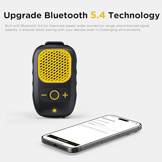 Wearable Bluetooth Speaker, 30H Working Time Clip-On Wireless Jobsite Pro Water-Resistant Portable Speaker, Built-in Mic for Hands-Free Music and Calls (Yellow)