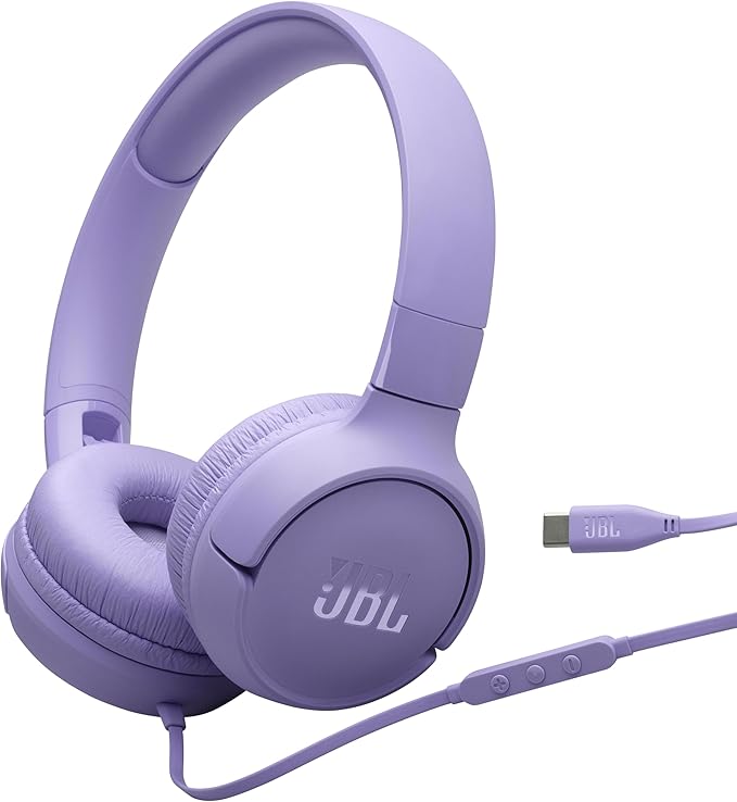 JBL Tune 520C - USB-C Wired on-Ear Headphones with Hi-Res Audio Support, JBL Pure Bass Sound, Comfort fit, USB-C connectivity, 3-Button Remote with Microphone and EQ presets Control (Purple)