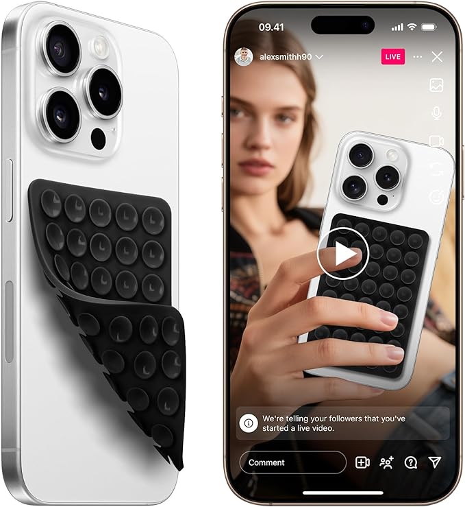 Silicone Suction Phone Case Replacement for Octobuddy, Non Slip Suction Cup PhoneMount Holder for Selfies and Videos,Silicon Adhesive Phone Stand Sticky for iPhone and Android (2Pcs Black)