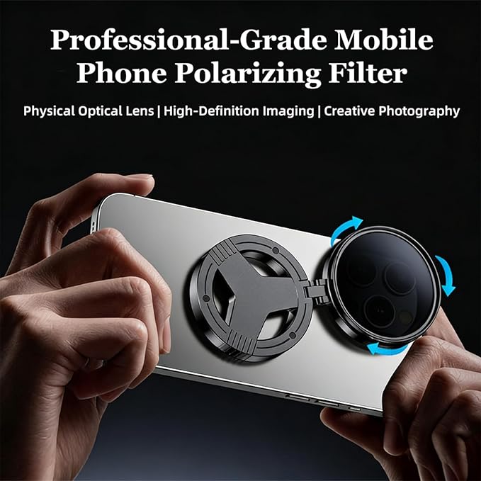 Magnetic CPL Filter for iPhone, 52mm Foldable Polarizing Filter Lens, Quick Mount Anti-Glare Phone Camera Filter, Reduces Reflections, Enhances Color (2Pcs)