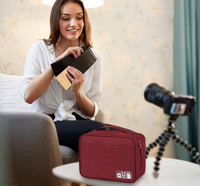 Electronic Accessories Organizer, Portable Travel Cable Storage Bag Tech Pouch with Adjustable Compartments Water-Resistant Handbag for Smart Device Cords Chargers Hard Drives Gadgets