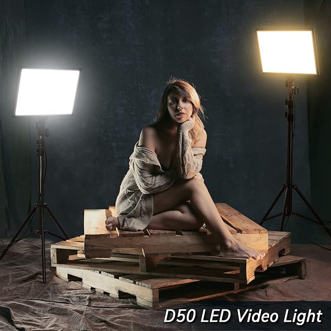 D50 LED Video Light Panel Lights 15.4", 2 Packs 45W 3000K-8000K Bi-Color Dimmable Photography Lighting, CRI 96+ Videography Lighting for Video Shooting/Gaming/Live Stream/Studio/Film