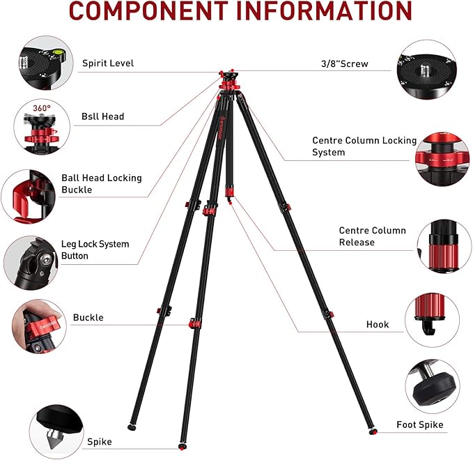 IFOOTAGE TC6S Carbon Camera Tripod, Professional Video Tripod 3 Sections with Centre Pole,360 °Rotate Ball Head，Compatible with DSLR Camcorder