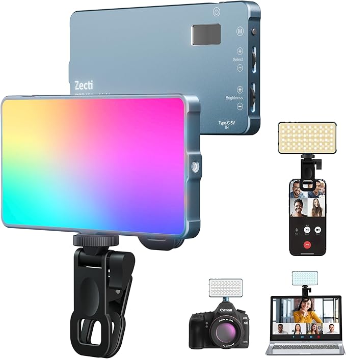Selfie Camera Phone Light with Metal Hotshoe & Clip, 135 LED CRI 96+ 2500K-9900K 4000mAh RGB Video Light for iPhone, Cameras, Selfie, Video Conference, TikTok Live Streaming, Gifts for Men & Women