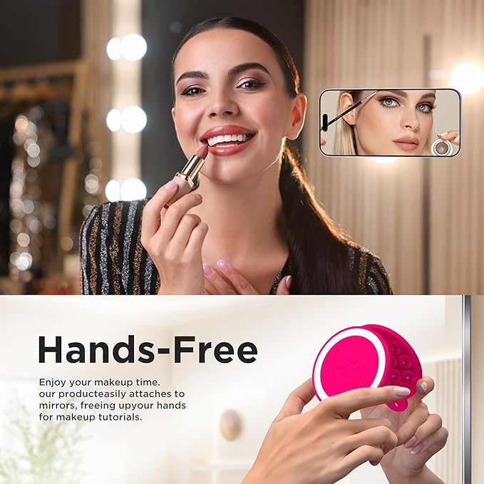 Magnetic Suction Cup Phone Mount, Compatible with MagSafe, Silicone Octo Cup Buddy Sticky Grip Holder for iPhone and Android, Removable Hands-Free Phone Stand Selfie/Video for TikTok, Neon Pink