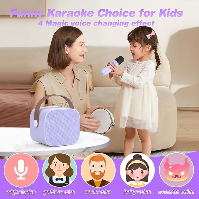 Mini Karaoke Machine,Funny Toys Christmas Birthday Gifts for Kids Age 4-12 Girls,Boys,Adults,MEGUO Karaoke Microphone Toys for 4,5,6,7,8,9,10,11,12+ Year Old Girls Boys (Purple 2 mics)