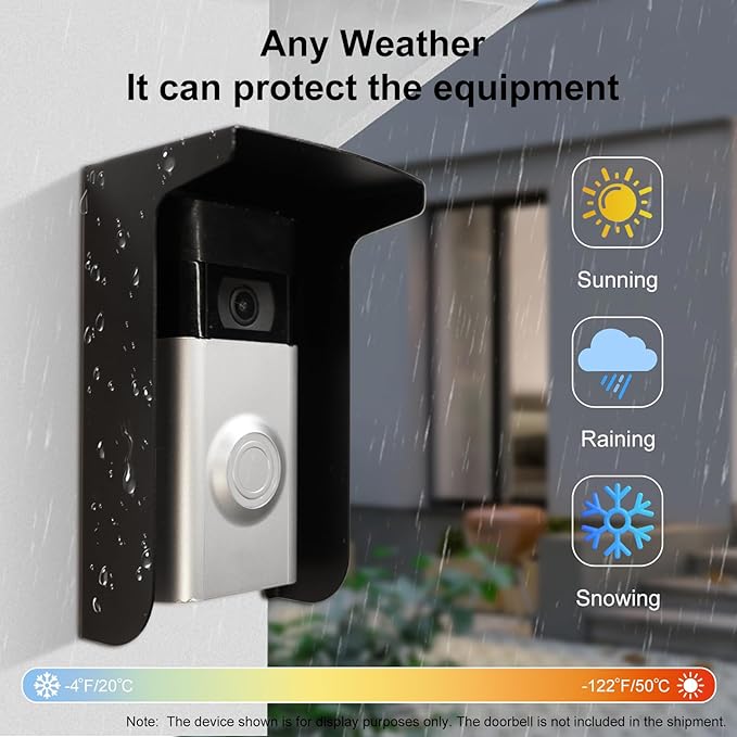 Outdoor Black Doorbell Rain Anti-Glare Cover, Steel Weather-Blocking Camera Cover Glare Sun Shade Protection for Most Video Doorbells(Inward fold)