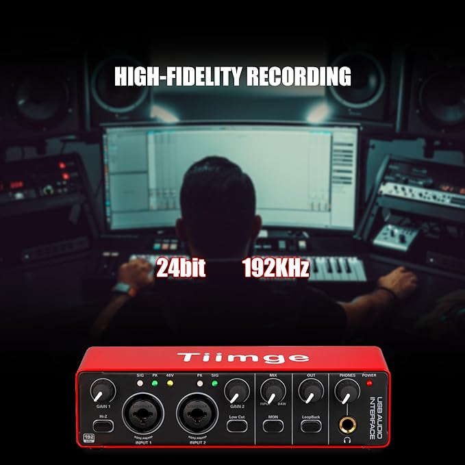 2x2 USB Audio Interface for PC, with 48V Phantom Power, 24Bit/192kHz High-Fidelity, Mic Preamplifier XLR/TSR/TS Ports, Compatible for Guitarist, Vocalist, Podcaster or Producer