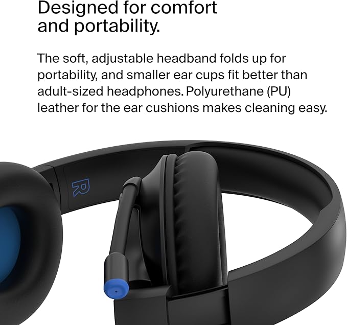 Belkin SoundForm Inspire Wireless Over-Ear Headset for Kids, Online Learning & Travel w/Built-in Microphone, 85dB Safe Volume Limit, 35H Battery - Compatible w/iPhone, iPad, Galaxy & More - Black