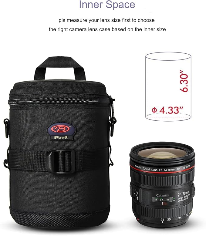 BPAULL Camera Lens Case DSLR Camera Lens Bag Fits for Canon Nikon Pentax Sony Olympus Panasonic and Other Camera Lens