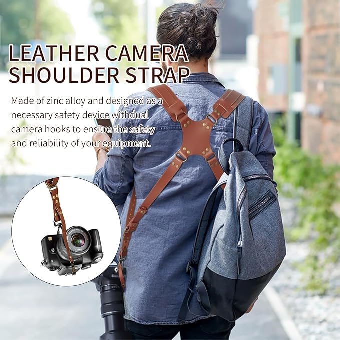 Camera Harness,Black Camera Straps for Photographers,Leather Dual Camera Strap for Two DSLR/SLR Cameras
