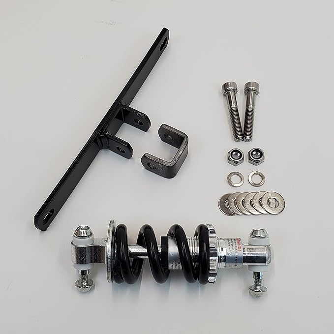 Motorcycle Solo Seat Single Shock Mounting Bracket WITH A 5" Mini Shock/Spring – For Custom Motorcycles - Fits aftermarket Solo Seats - Comes w/Weld on Shock mount for Frame - Harley Chopper Bobber