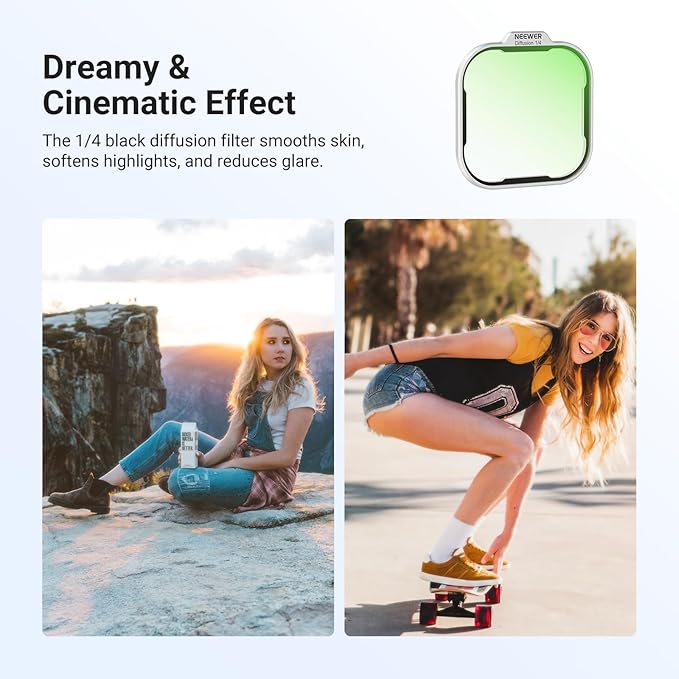 NEEWER ND Filter Set for PA133 Phone Case Only, Neutral Density ND8/16/32/64 + Black Diffusion 1/4 + Magnetic Backplate, Lens Filter Accessories Kit Compatible with iPhone 17 Pro, Silver