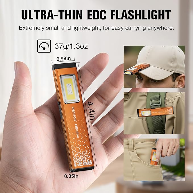 RECHOO Rechargeable Flashlights High Lumens 2Pack, Magnetic EDC Flashlight with Clip, 8 Modes Powerful Pocket LED Flashlight, Waterproof Portable Flat Flashlights for Home Camping Emergency