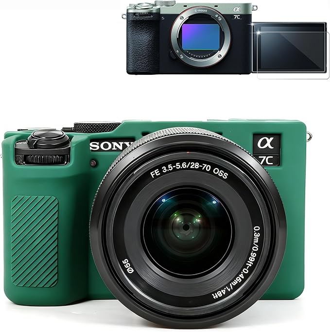 Frevyve Case for Sony A7CII/A7CR Camera Accessories, Soft Silicone Protective Case Skin with Screen Protector, Perfect Fit Sleeve, Lightweight, Anti-Scratch for Sony Alpha 7C II/7CR Cover (Green)