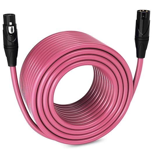 LyxPro 250 Feet XLR Microphone Cable Balanced Male to Female 3 Pin Mic Cord for Powered Speakers Audio Interface Professional Pro Audio Performance and Recording Devices - Pink
