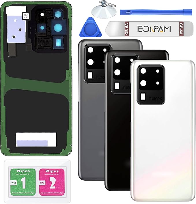 Back Glass Replacement for Samsung Galaxy S20 Ultra SM-G988 Back Cover Rear Housing with Camera Lens + Repair Tool Kit Genuine Rear Glass (White)