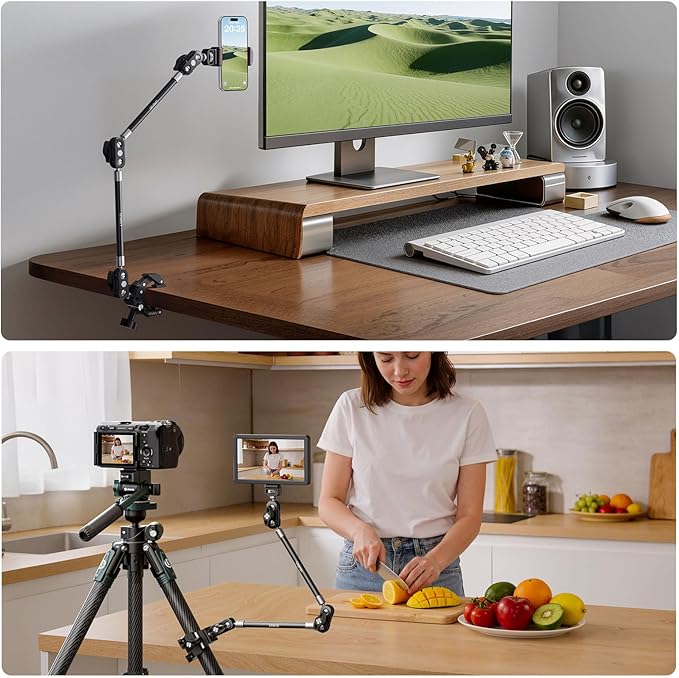ULANZI CO78 Super Clamp Kit + 2-Section Magic Arm Mount – 1/4" & ARRI Locating Pins + Cold Shoe Mount, 360° Ball Head Designed for Low & High Angle Shot, for Phone & Action Camera, Video Light