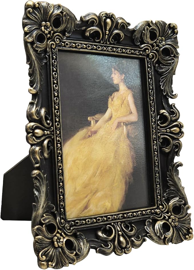 CISOO 4x6 Vintage Picture Frame Antique Ornate Black and Gold Photo Frame, for Table Top and Wall Display, Decorative Floral Design Retro Home Decor, Photo Gallery Art