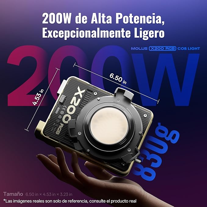ZHIYUN MOLUS X200 RGB Combo 200W Video Light [Official] Handheld Professional Photography Lighting Portable Continuous Output Lighting Bowens Mount 2500K~10000K CRI≥95 TLCI≥97 Only 830g （No Battery）