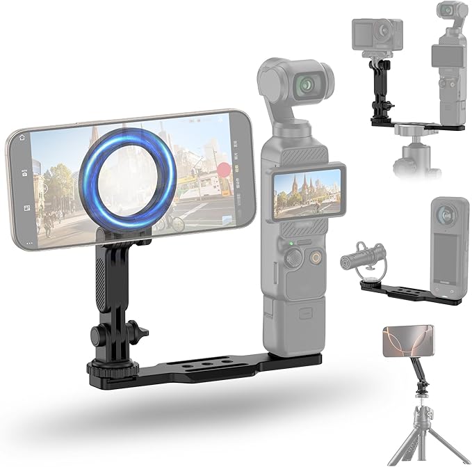 Magnetic Phone Holder for DJI Osmo Pocket 3 Xtra Muse,Cellphone Pocket3 Mount Accessories with Arca Swiss Design & 1/4"-20 & Angle Adjust Phone Stand for Pocket3 Creator Combo,for Tripod Selfie Stick