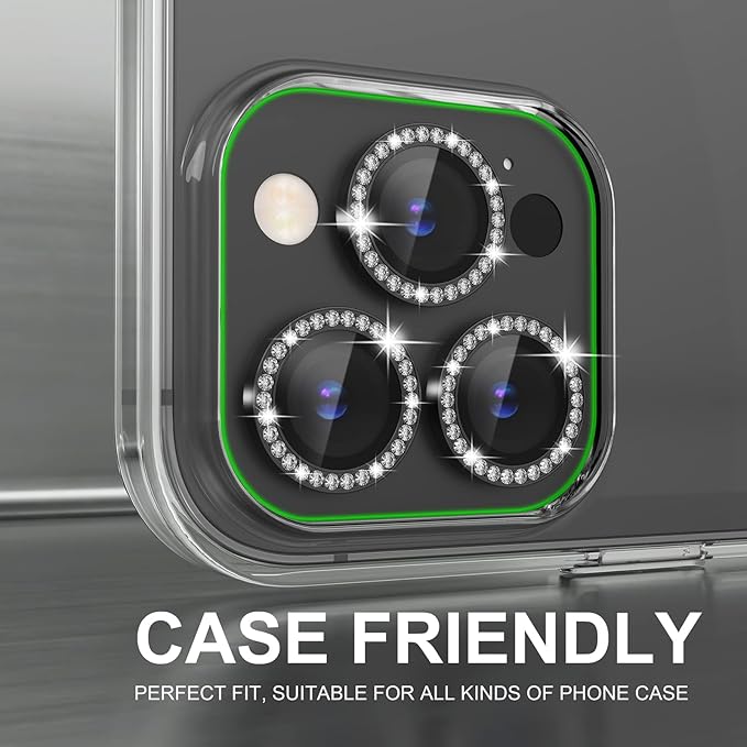 Choiche Compatible for iPhone 14 Pro/iPhone 14 Pro Max Camera Lens Protector Bling, 9H Tempered Glass Camera Cover Screen Protector Metal Ring Decoration Accessories (Diamond-Black)