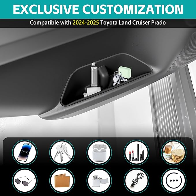 Door Side Storage Box Compatible with 2024 2025 2026 Toyota Land Cruiser Prado 250 J250 LC250 & 1958 Accessories, Front & Rear Slot Protector Liner Door Insert Organizer Tray Phone Pockets
