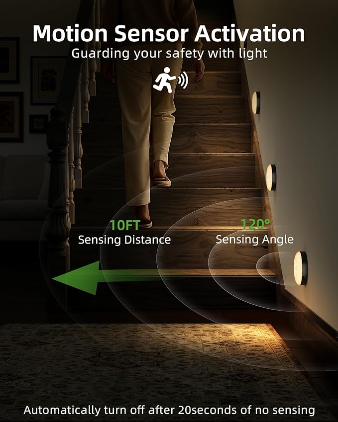 EZVALO Under Cabinet Lighting,1000mAh Rechargeable Puck Lights with Remote,3 Color Temps & 12 RGB Motion Sensor Closet Lights Indoor,Dimmable Under Cabinet Lights for Kitchen,Cabinets,Closet (3 Packs)