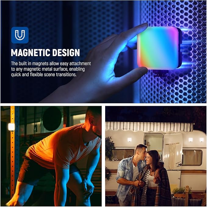 NEEWER Magnetic RGB Camera Light, 360° Full Color RGB61 Small LED Panel Video Light with 3 Cold Shoe Mounts/CRI 97+/20 Scene Modes/2500K-8500K/2000mAh Portable Recording Photography Selfie Lighting
