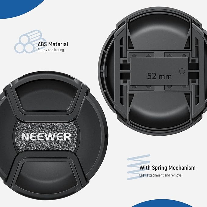 Neewer 52mm Lens Cap Kit (2 Pack), Lens Cover with Anti Loss Strap and Cleaning Cloth, Compatible with Canon Nikon Sony Fujifilm Panasonic Camera Lens of 52mm Diameter
