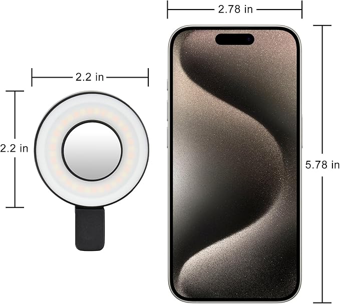 UTEBIT Phone Ring Light Rechargeable Small Magnetic Ring Light of Pocket-Size, 18 LEDs 4 Brightness Levels Portable Phone Clip on Light for Laptop & Makeup, Portable Selfie Light, White&Black