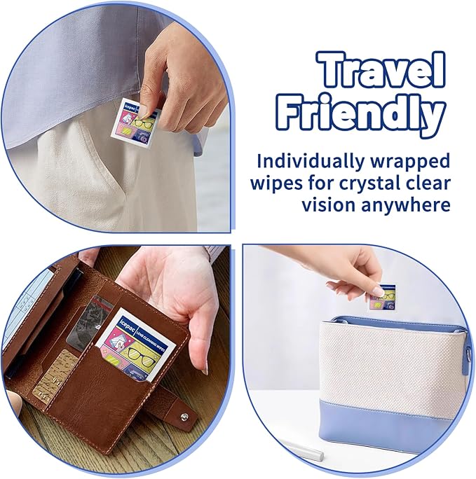 300 Count Lens Wipes for Eyeglasses, Eyeglass Lens Cleaning Wipes Pre-moistened Individually Wrapped Sracth-Free Streak-Free Eye Glasses Cleaner Wipes for Sunglass, Camera Lens, Goggles