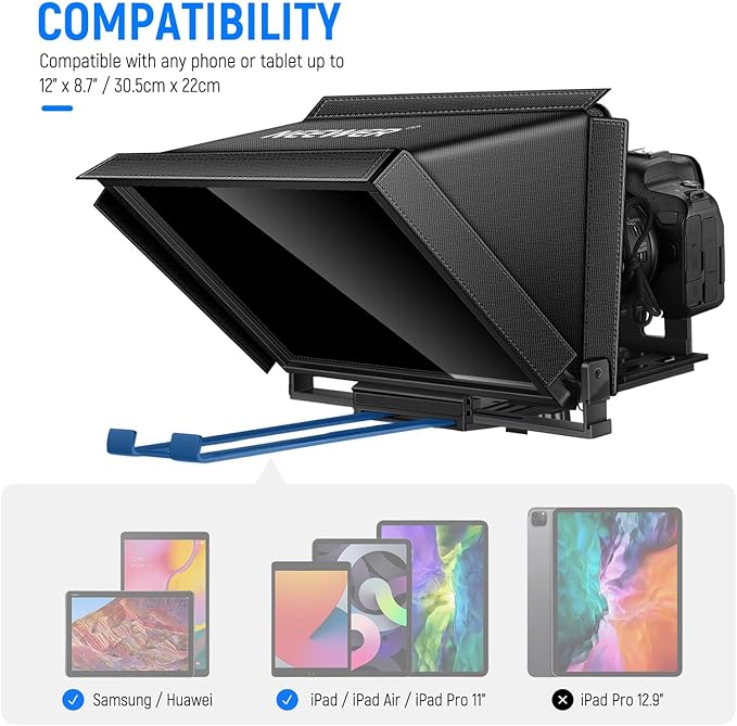 NEEWER X12 14" Aluminum Alloy Teleprompter Compatible with iPhone iPad DSLR Cameras Phone Tablet with Remote Control Carry Case Cleaning Cloth, APP Control for iOS/Android Online Teaching/Streaming
