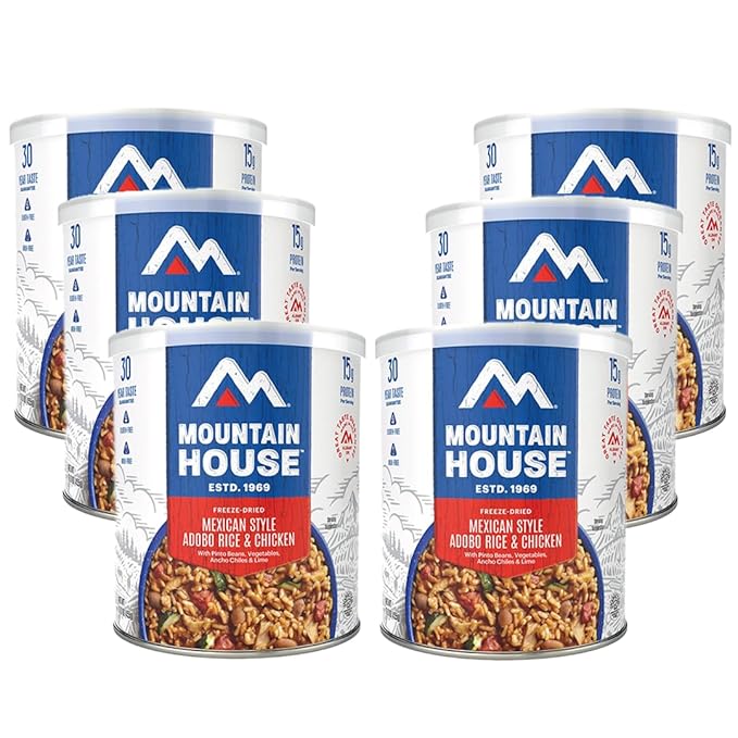 Mountain House Freeze-Dried Mexican Style Adobo Rice & Chicken #10 Can – 7 Servings per Can – Emergency Survival Canned Food for Camping, Hiking, Backpacking & Hunting – Long-Term Storage Meal – 30-Year Taste Guarantee – Pack of 6 – Made in USA