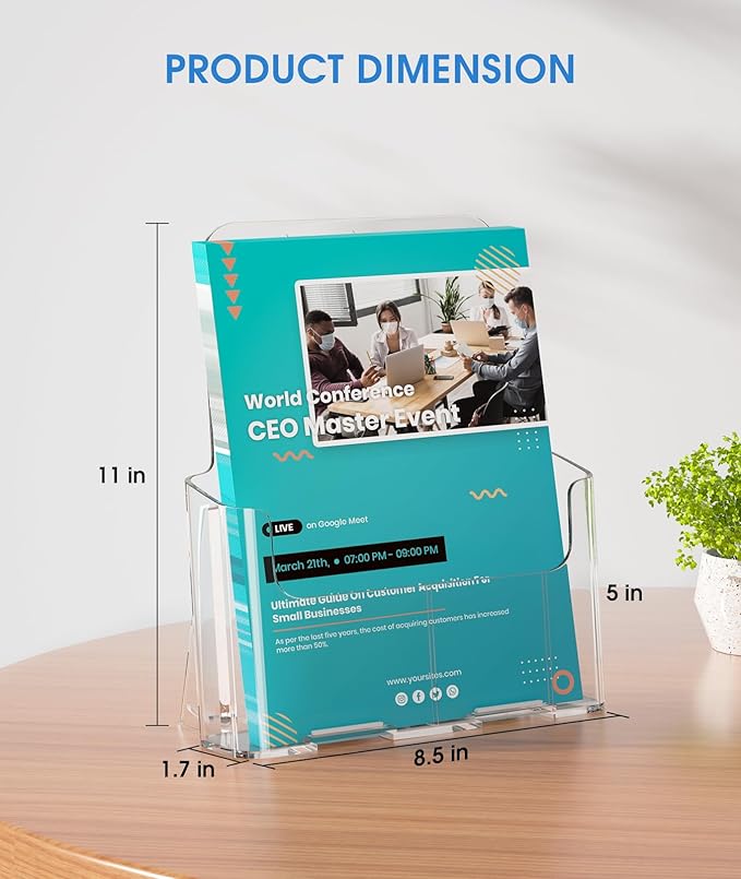KTRIO Acrylic Brochure Holder 8.5 x 11 Clear Flyer Display Stand, Plastic Literature Holder for Trifold Brochures, Magazines, Menus, Pamphlets, Booklets, Documents, Desk or Wall Mount, 4 Pack
