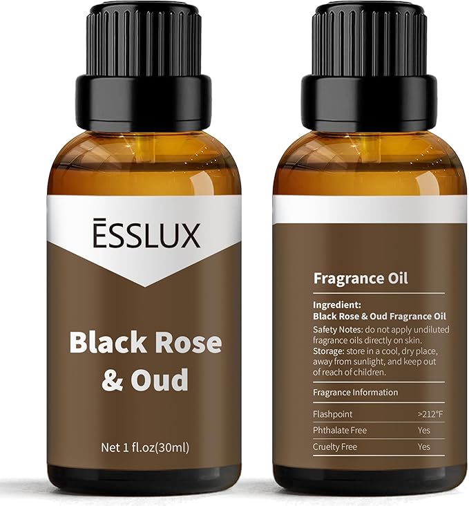 Black Rose & Oud Fragrance Oil - ESSLUX Essential Oils for Diffuser, Candle Soap Making Scents, Aromatherapy Scented Massage, Perfume for Humidifier Home Fragrance, 1 fl oz