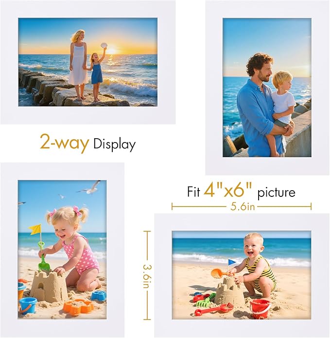 Vittanly 4x6 Picture Frame, Made of Solid Wood and Shatterproof Plexiglass, Wooden Photo Frame for Wall Mounting or Tabletop Display, Picture Frame for Home Decor with Stand, White, 1 Pack