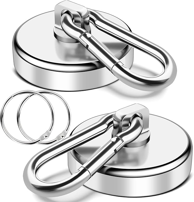 VSKIZ 200Lbs Magnetic Carabiner Hooks, 2 Pack Strong Magnetic Hooks Heavy Duty with Swivel Carabiner for Cruise, Black Neodymium Magnet Hooks Magnetic Wall Hanger for Hanging, Toolbox, Grill, Cabins