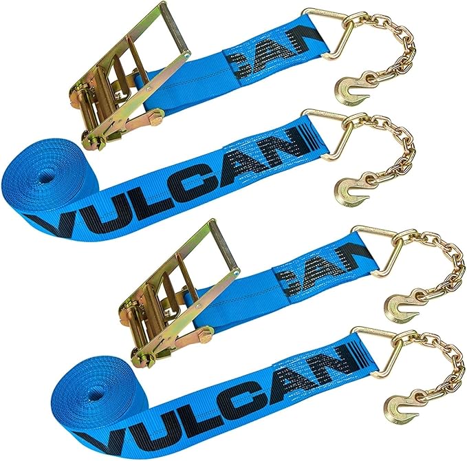 VULCAN Ratchet Strap with Chain Anchors - 4 Inch x 30 Foot - 2 Pack - 6,600 Pound Safe Working Load