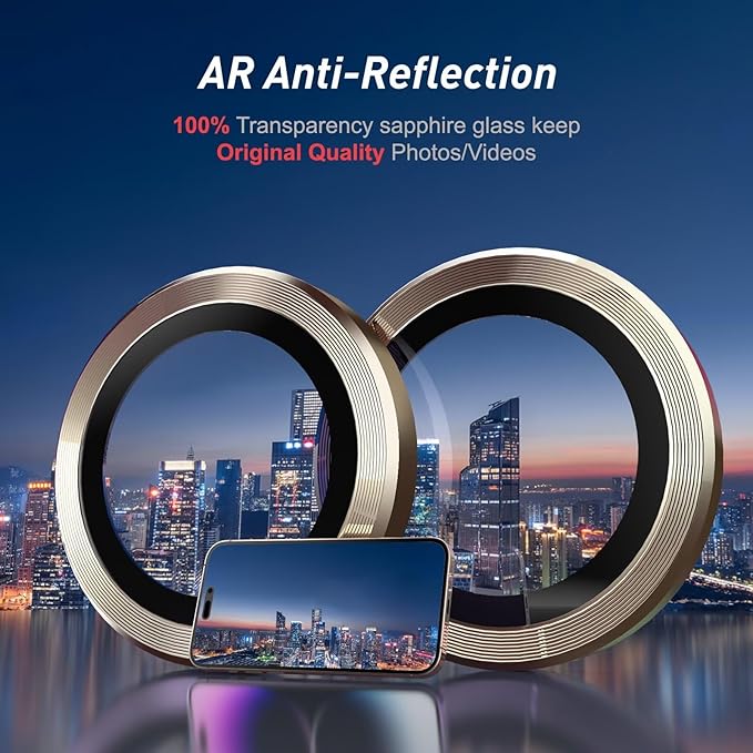 Jeluse Camera Lens Protector for iPhone 17 Pro Max/17 Pro/16 Pro Max/16 Pro/15 Pro Max/15 Pro/14 Pro Max/14 Pro, 9H Tempered Glass Screen Protector Cover Alignment Kit Metal Individual Ring