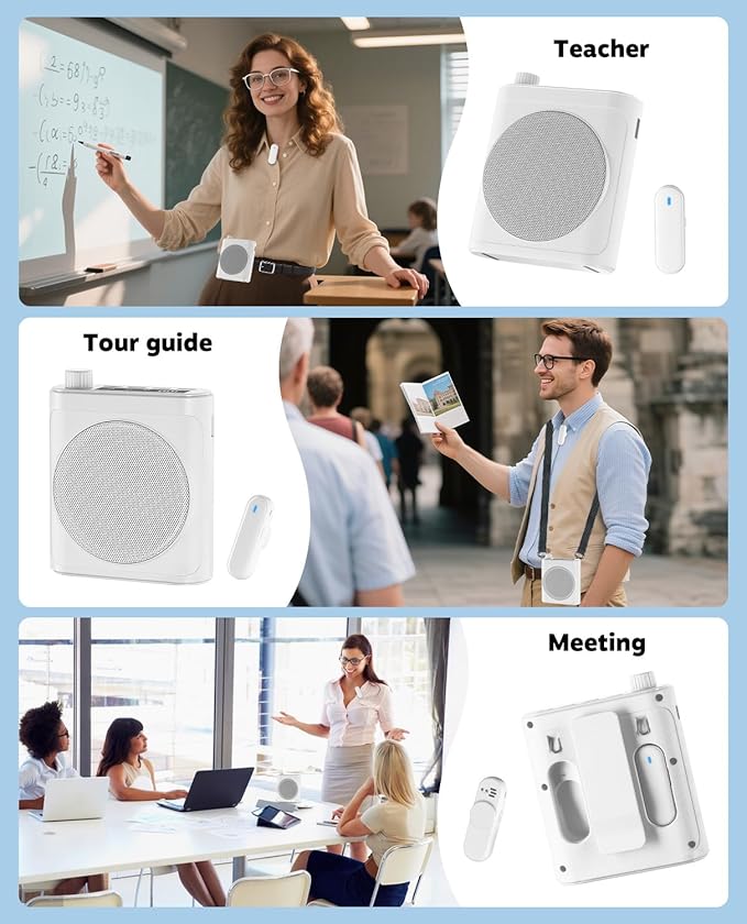 Tearstone Voice Amplifier for Teachers with Wireless Magnetic Lavalier Microphone, Bluetooth Portable Rechargeable Speaker, 2 Mics for Classroom, Meetings, Speeches, Outdoor (White)