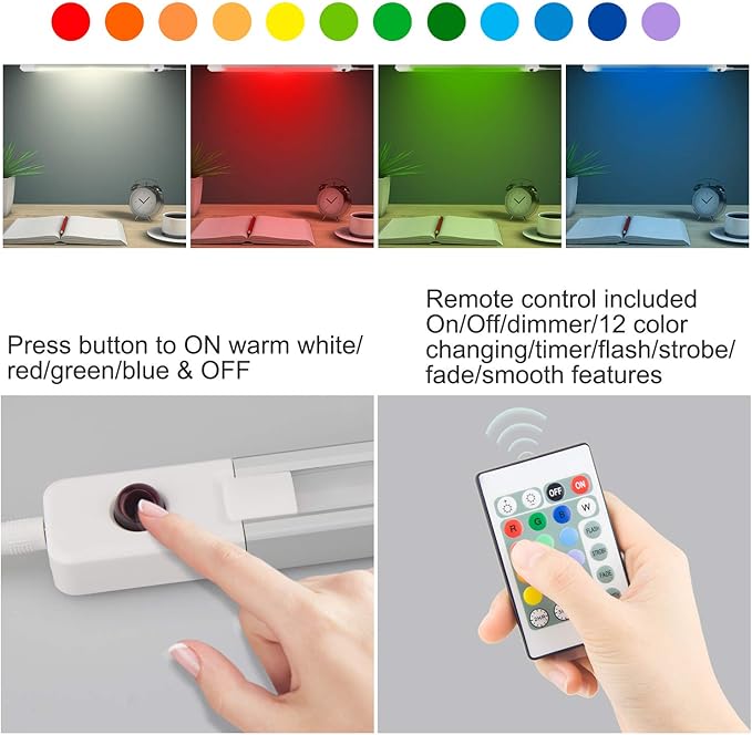 LUXSWAY Plug in Color Changing Led Bar Light,Led RGB Strip Light with Remote,Super Bright Under Cabinet Lighting,Multicolor Stick On Lights for Under Counter, Desk,Cupboard, Room (18 Inch)